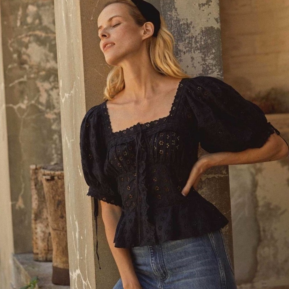 Doen Docia Eyelet Black Corset Top